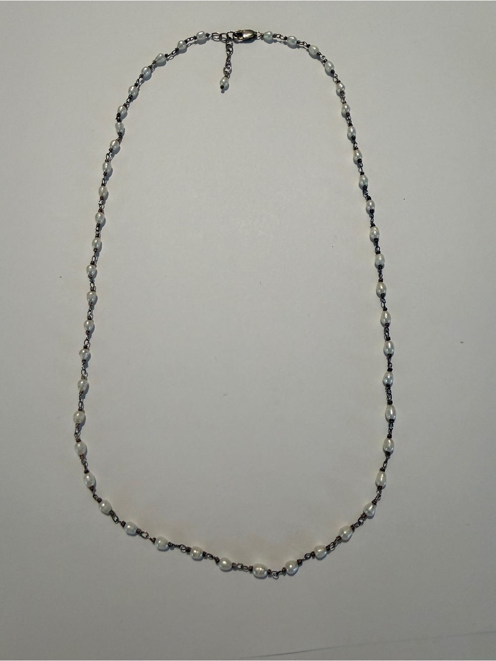 Vintage Sterling Silver Seed Pearl Beaded Necklace - 20-22”
